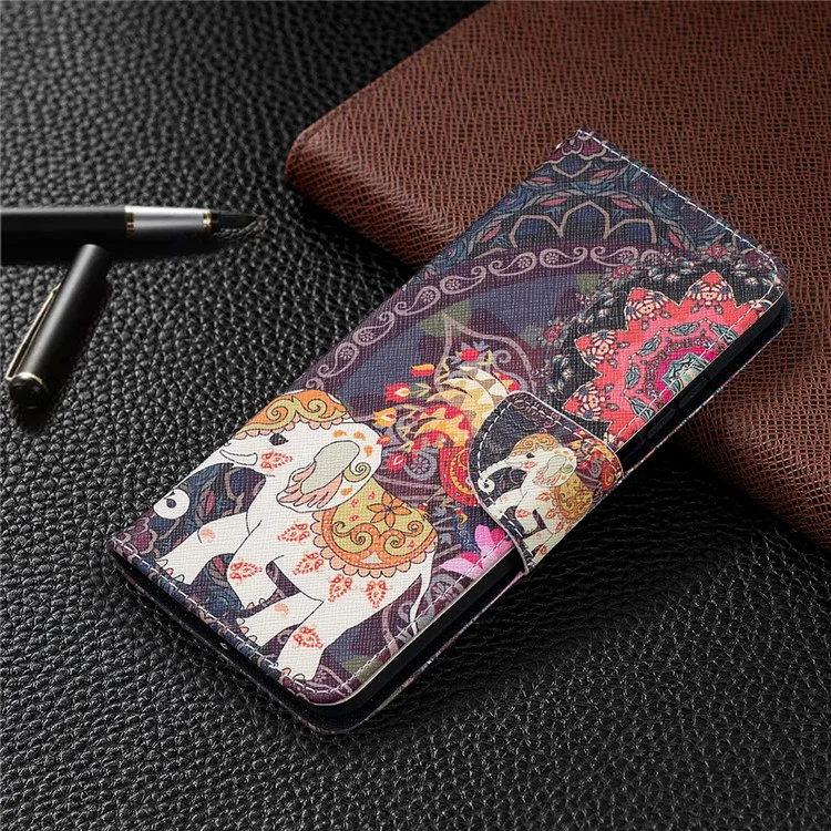 Motif D'impression de Portefeuille en Cuir Coque de Protection Pour Xiaomi Mi 10t 5G / mi 10T Pro 5G / Redmi K30S - Éléphant et Fleur