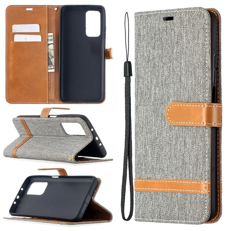 Farbspleißjeans Stoff Textur Brieftasche Lederabdeckung Für Xiaomi Mi 10T 5G/10T Pro 5G/Redmi K30S Telefonhülle - Grau