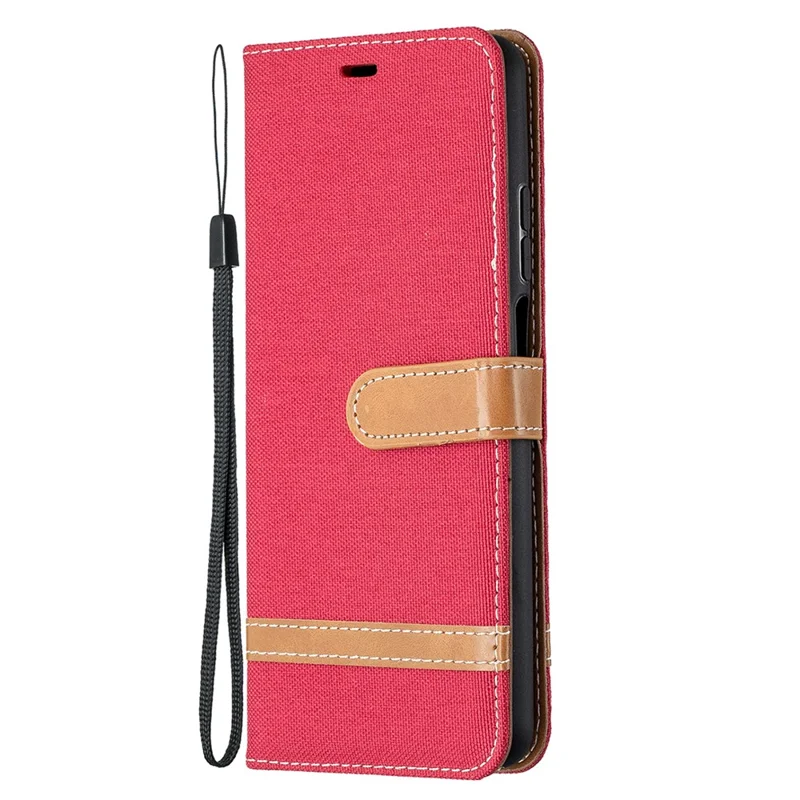 Color Splicing Jeans Cloth Texture Wallet Leather Shell for Xiaomi Mi 10T Lite 5G/Redmi Note 9 Pro 5G/Mi 10i 5G/Mi 10i 5G Phone Case - Red