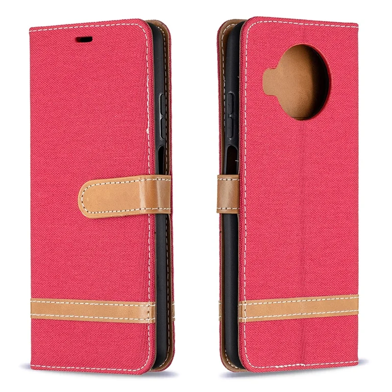 Color Splicing Jeans Cloth Texture Wallet Leather Shell for Xiaomi Mi 10T Lite 5G/Redmi Note 9 Pro 5G/Mi 10i 5G/Mi 10i 5G Phone Case - Red