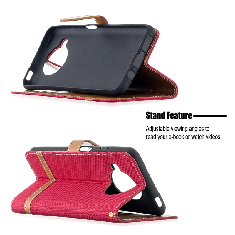 Color Splicing Jeans Cloth Texture Wallet Leather Shell for Xiaomi Mi 10T Lite 5G/Redmi Note 9 Pro 5G/Mi 10i 5G/Mi 10i 5G Phone Case - Red