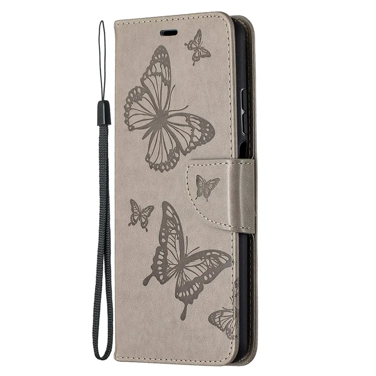Cartera con Estampado de Mariposas Funda Protectora de Cuero para Xiaomi Mi 10T Lite 5G/Mi 10i 5G/Redmi Note 9 Pro 5G - Gris 