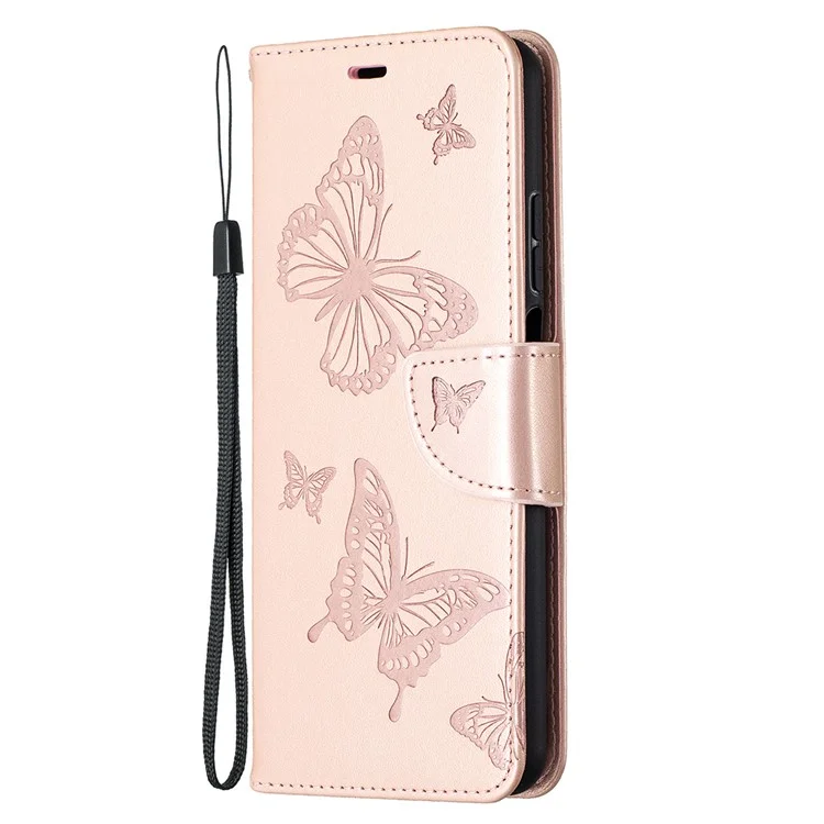 Portefeuille en cuir avec motif de papillons imprimés pour Xiaomi Mi 10T Lite 5G/Mi 10i 5G/Redmi Note 9 Pro 5G - Or rose