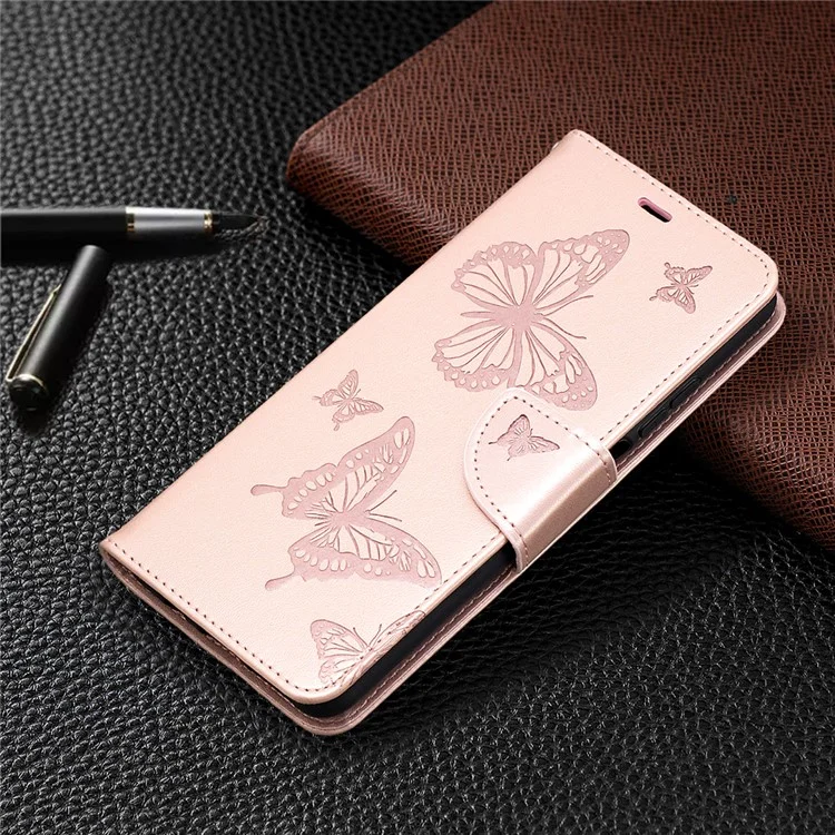 Imprint Butterflies Pattern Wallet Stand Leather Cover for Xiaomi Mi 10T Lite 5G/Mi 10i 5G/Redmi Note 9 Pro 5G - Rose Gold