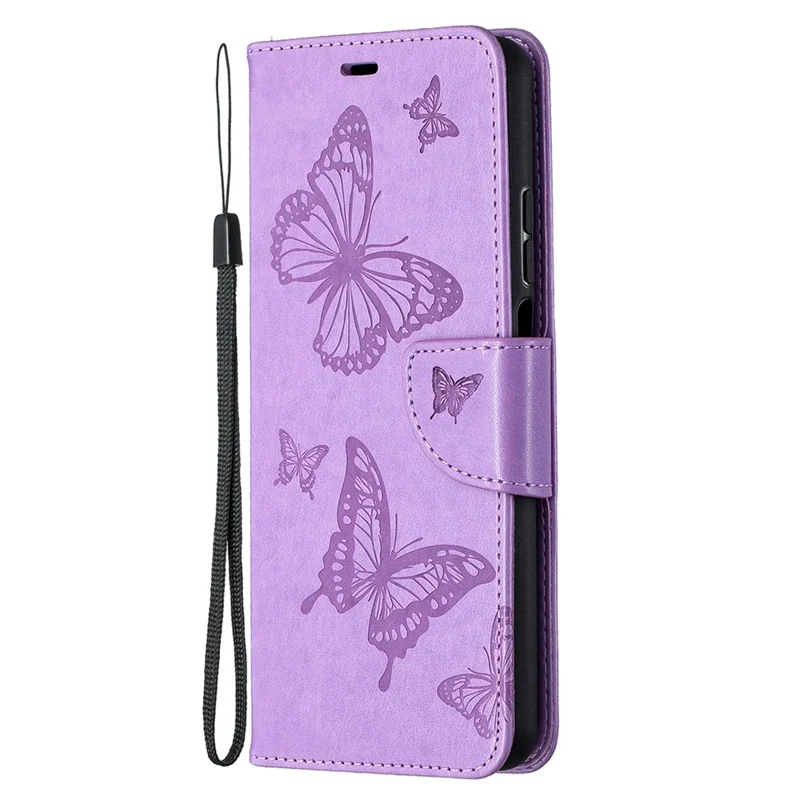 Étui en cuir avec motif papillons imprimé, fonction support, pour Xiaomi Mi 10T Lite 5G / Mi 10i 5G / Redmi Note 9 Pro 5G - Violet