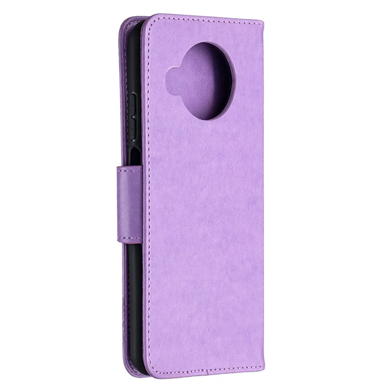 Étui en cuir avec motif papillons imprimé, fonction support, pour Xiaomi Mi 10T Lite 5G / Mi 10i 5G / Redmi Note 9 Pro 5G - Violet