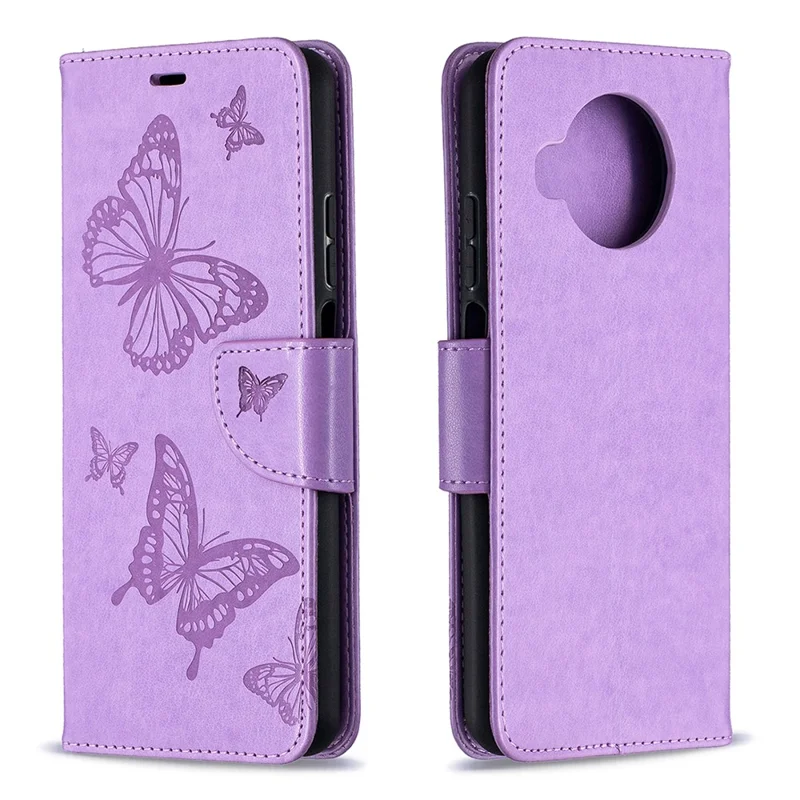 Étui en cuir avec motif papillons imprimé, fonction support, pour Xiaomi Mi 10T Lite 5G / Mi 10i 5G / Redmi Note 9 Pro 5G - Violet