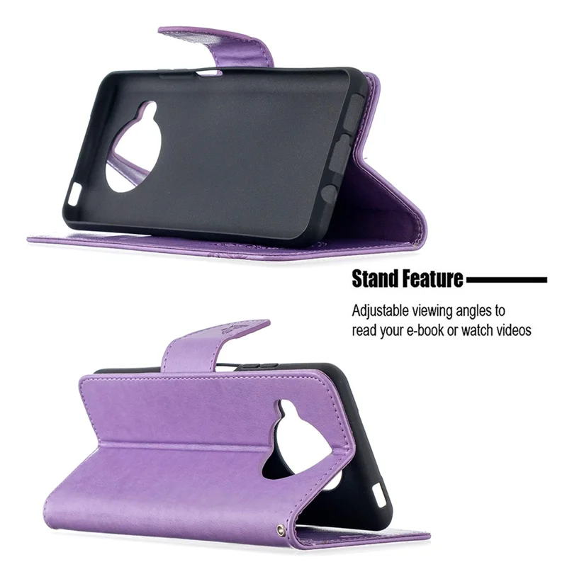 Étui en cuir avec motif papillons imprimé, fonction support, pour Xiaomi Mi 10T Lite 5G / Mi 10i 5G / Redmi Note 9 Pro 5G - Violet
