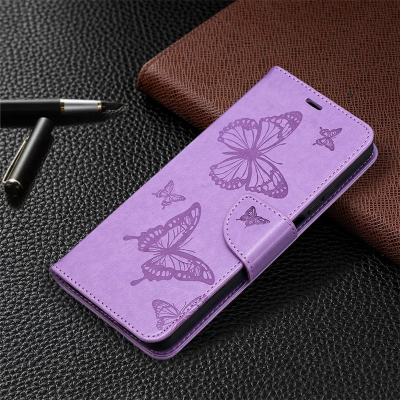 Étui en cuir avec motif papillons imprimé, fonction support, pour Xiaomi Mi 10T Lite 5G / Mi 10i 5G / Redmi Note 9 Pro 5G - Violet