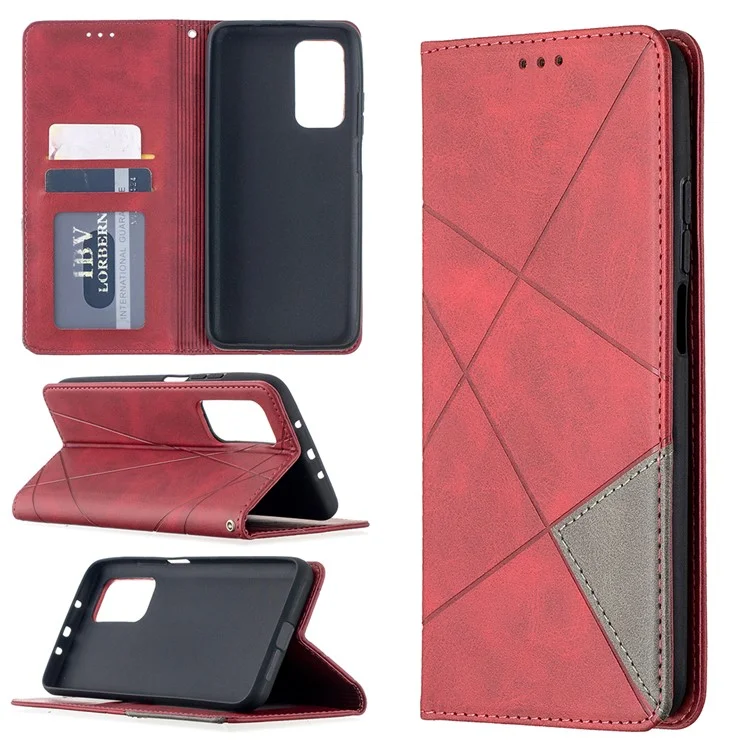 Geometric Pattern Stand Leather Card Holder Case for Xiaomi Mi 10T 5G / 10T Pro 5G / Redmi K30S Protective Shell - Red