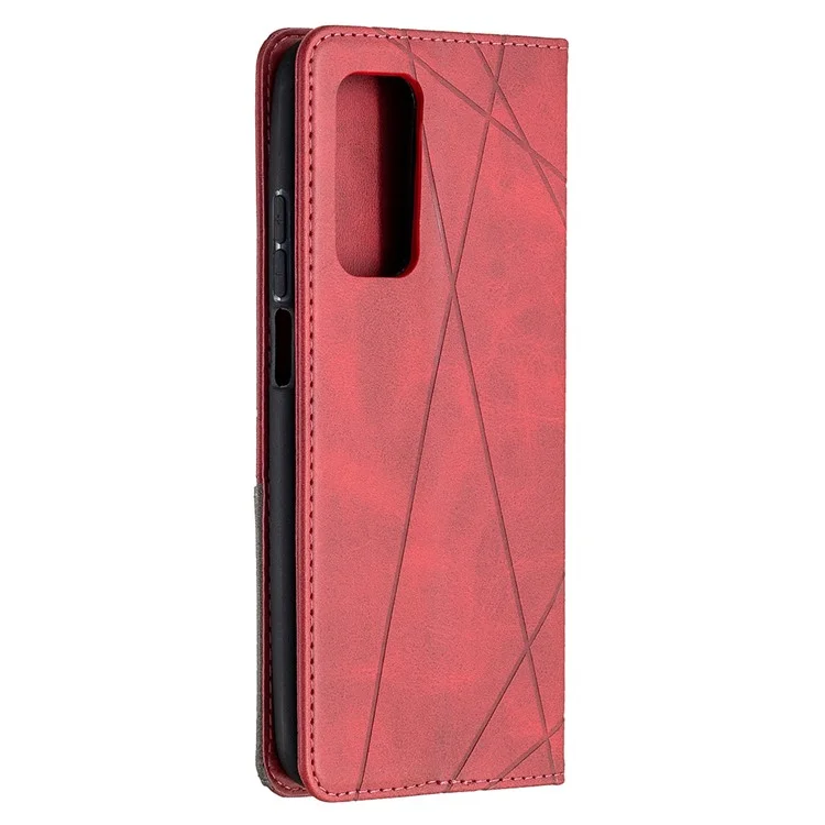 Geometrisches Musterstand Lederkartenhalter Hülle Für Xiaomi Mi 10T 5G/10T Pro 5G/Redmi K30S Schutzschale - Rot