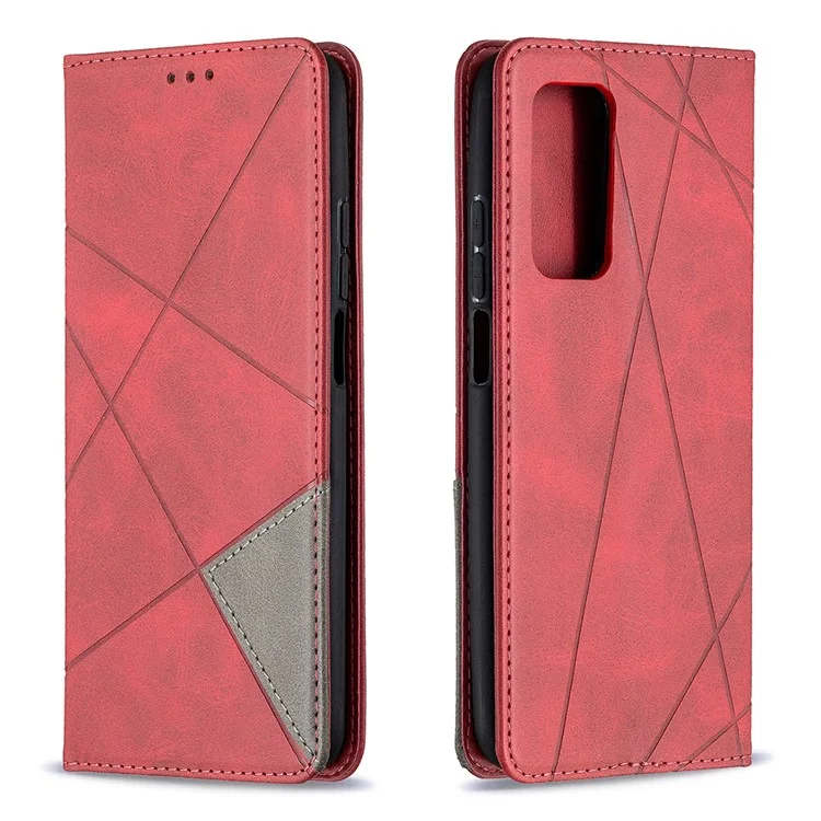 Étui du Support de Carte en Cuir du Support de Motif Géométrique Pour Xiaomi Mi 10t 5g / 10T Pro 5g / Redmi K30S Shell Protecteur - Rouge