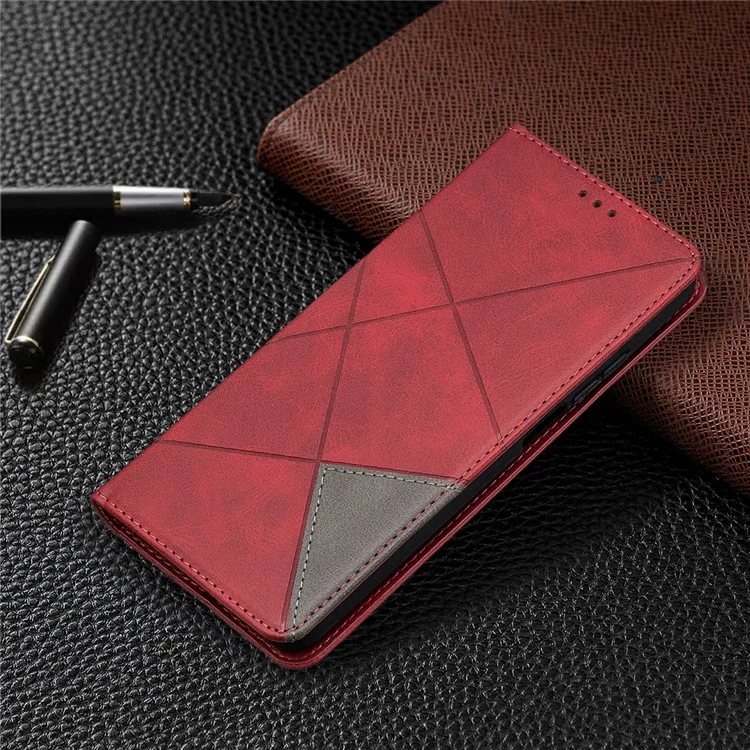 Geometric Pattern Stand Leather Card Holder Case for Xiaomi Mi 10T 5G / 10T Pro 5G / Redmi K30S Protective Shell - Red