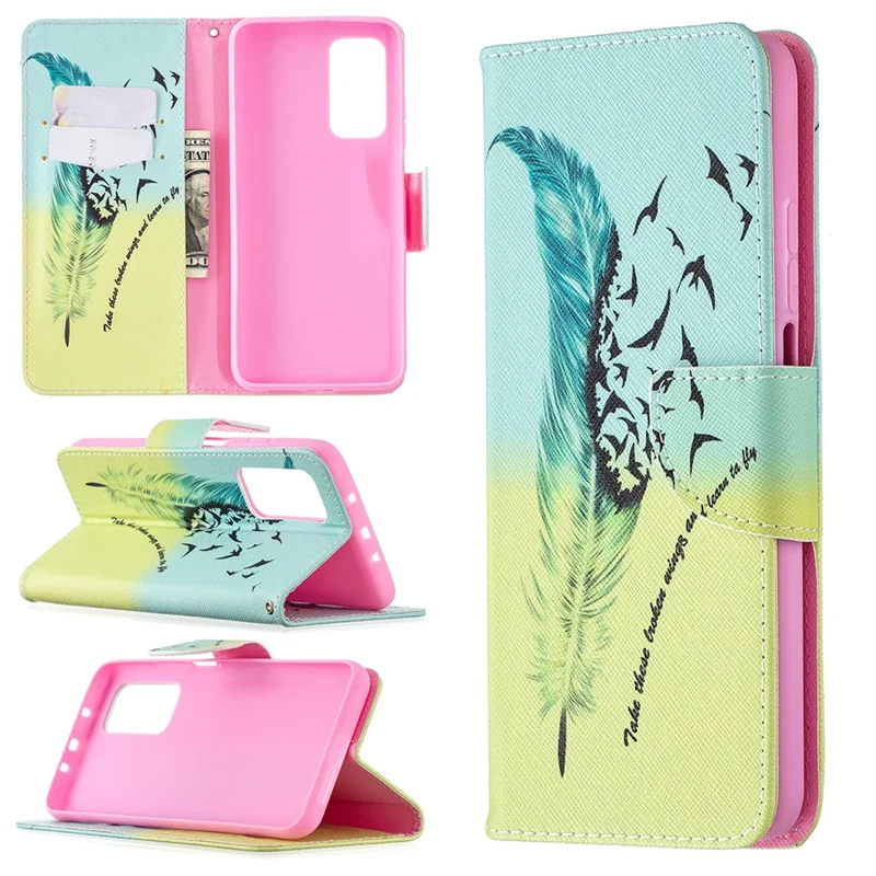 Pattern Printing Leather Wallet Protective Shell for Xiaomi Mi 10T Pro 5G / Mi 10T 5G/ Redmi K30S - Feather