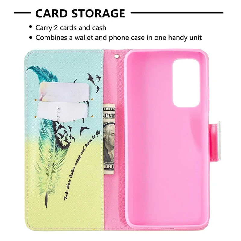 Pattern Printing Leather Wallet Protective Shell for Xiaomi Mi 10T Pro 5G / Mi 10T 5G/ Redmi K30S - Feather