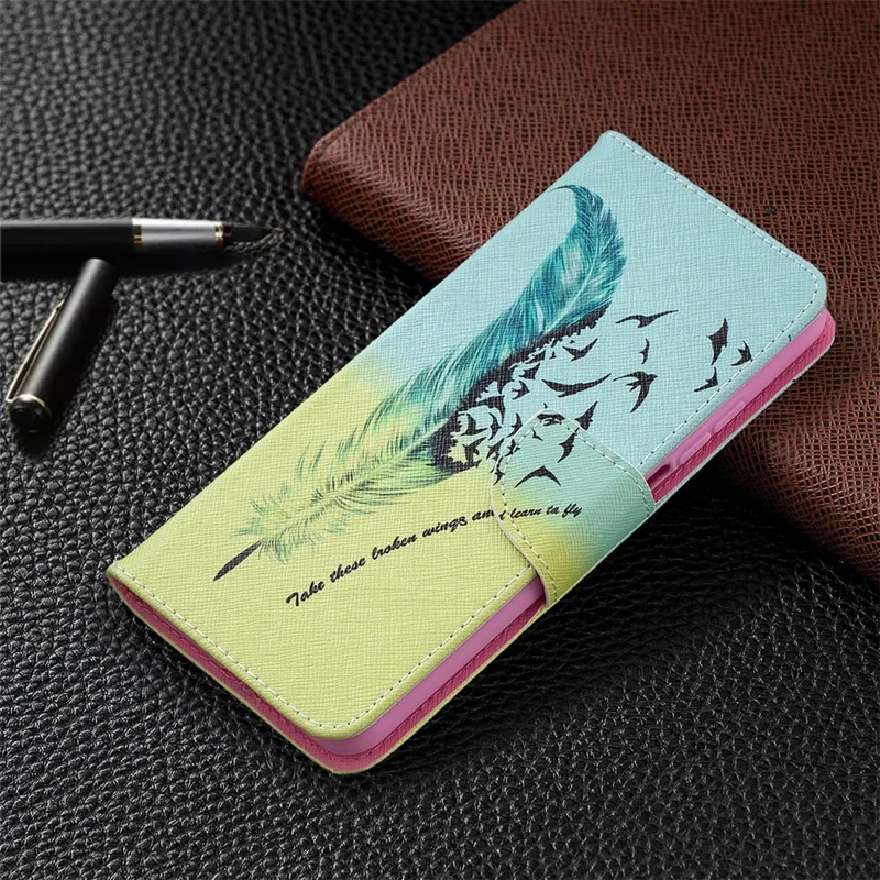 Pattern Printing Leather Wallet Protective Shell for Xiaomi Mi 10T Pro 5G / Mi 10T 5G/ Redmi K30S - Feather