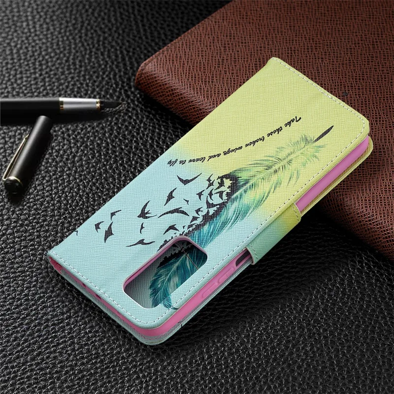 Pattern Printing Leather Wallet Protective Shell for Xiaomi Mi 10T Pro 5G / Mi 10T 5G/ Redmi K30S - Feather