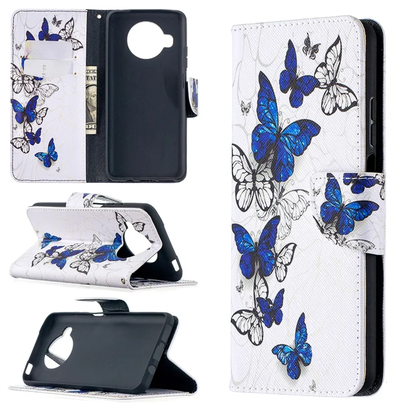 Pattern Printing Case for Xiaomi Mi 10T Lite 5G/Redmi Note 9 Pro 5G/Mi 10i 5G Wallet Stand Leather Shell - Blue and White Butterflies
