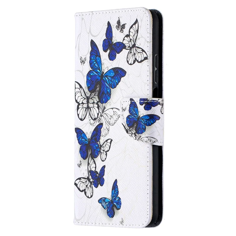 Pattern Printing Case for Xiaomi Mi 10T Lite 5G/Redmi Note 9 Pro 5G/Mi 10i 5G Wallet Stand Leather Shell - Blue and White Butterflies