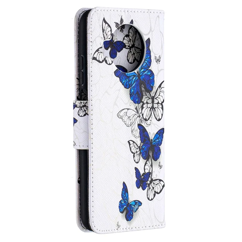 Pattern Printing Case for Xiaomi Mi 10T Lite 5G/Redmi Note 9 Pro 5G/Mi 10i 5G Wallet Stand Leather Shell - Blue and White Butterflies