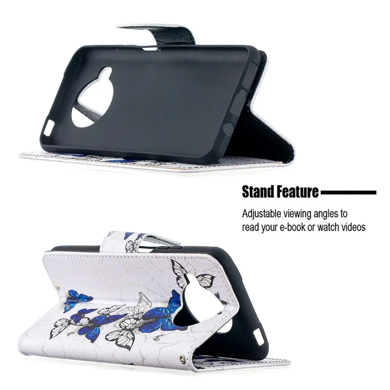 Pattern Printing Case for Xiaomi Mi 10T Lite 5G/Redmi Note 9 Pro 5G/Mi 10i 5G Wallet Stand Leather Shell - Blue and White Butterflies