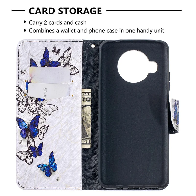 Pattern Printing Case for Xiaomi Mi 10T Lite 5G/Redmi Note 9 Pro 5G/Mi 10i 5G Wallet Stand Leather Shell - Blue and White Butterflies