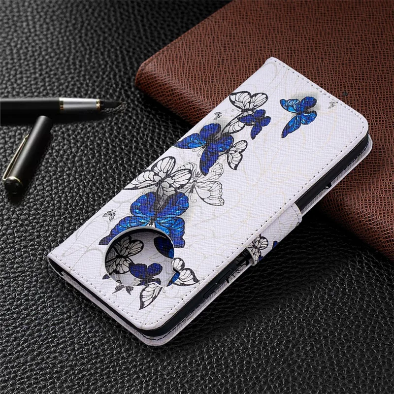 Pattern Printing Case for Xiaomi Mi 10T Lite 5G/Redmi Note 9 Pro 5G/Mi 10i 5G Wallet Stand Leather Shell - Blue and White Butterflies