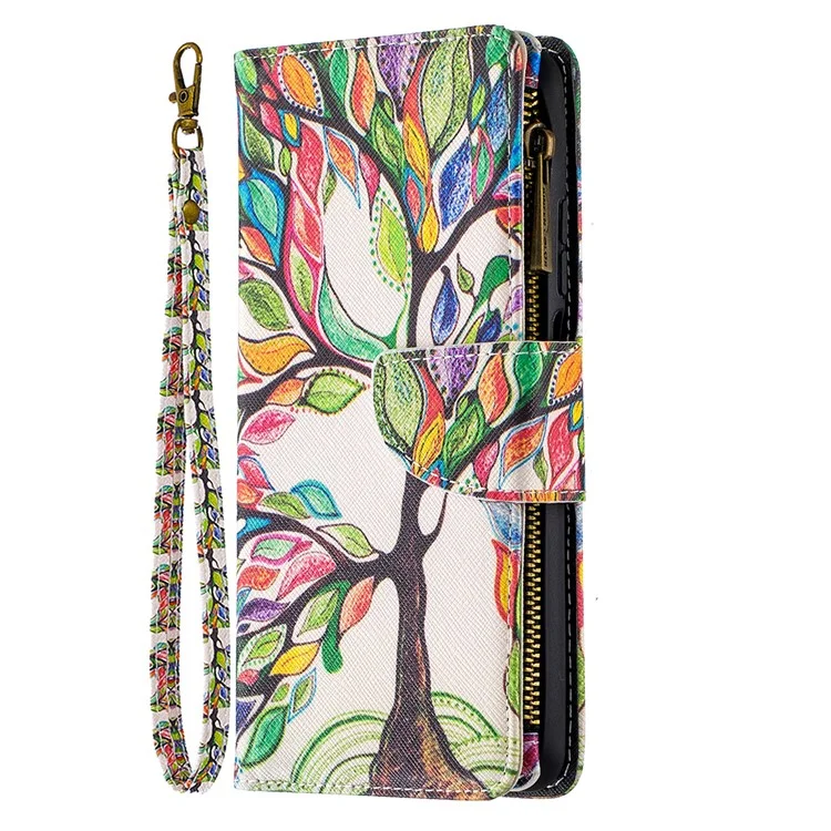 Pattern Printing Zipper Wallet Stand Leather Cover for Xiaomi Mi 10T Lite 5G/Redmi Note 9 Pro 5G/Mi 10i 5G - Colorized Tree