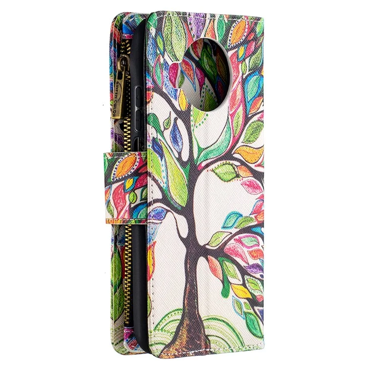 Pattern Printing Zipper Wallet Stand Leather Cover for Xiaomi Mi 10T Lite 5G/Redmi Note 9 Pro 5G/Mi 10i 5G - Colorized Tree