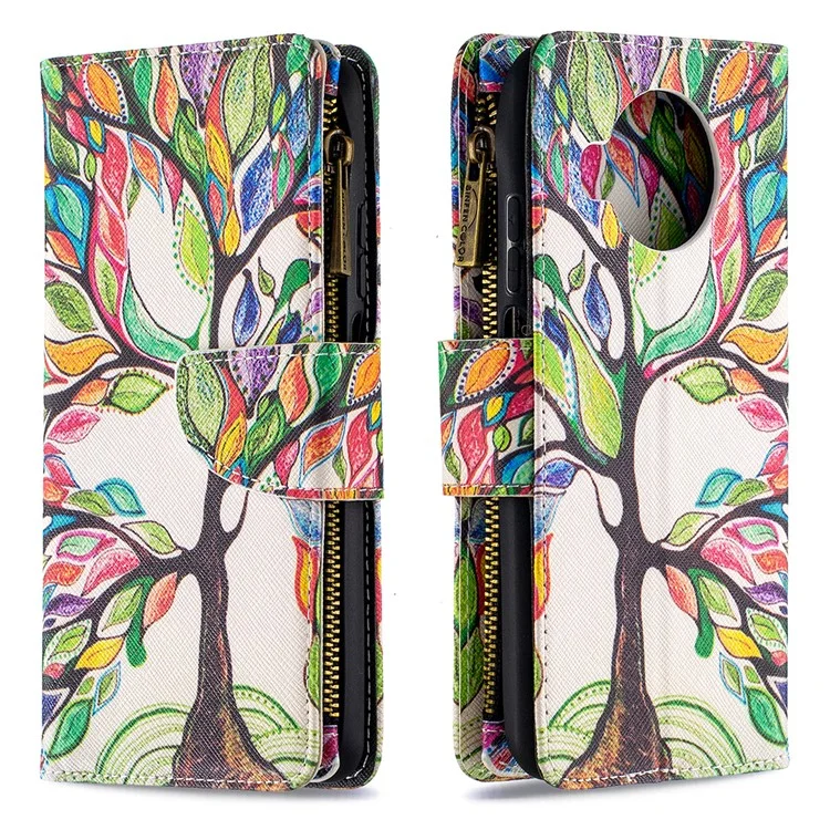 Patrón De Impresión Con Cremallera Cubierta Cubierta De Cuero Para Xiaomi MI 10T Lite 5G / Redmi Note 9 Pro 5G / MI 10I 5G - árbol Coloreado