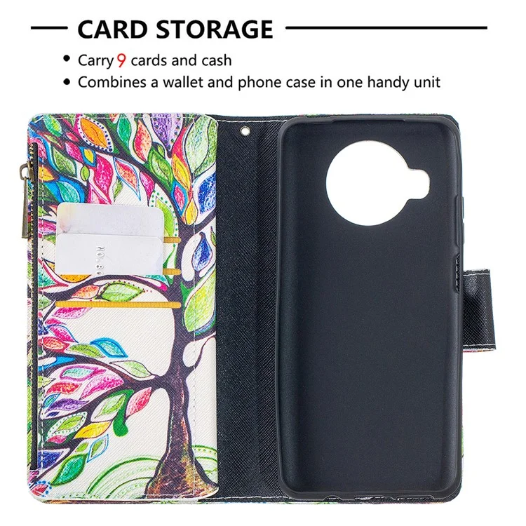 Pattern Printing Zipper Wallet Stand Leather Cover for Xiaomi Mi 10T Lite 5G/Redmi Note 9 Pro 5G/Mi 10i 5G - Colorized Tree