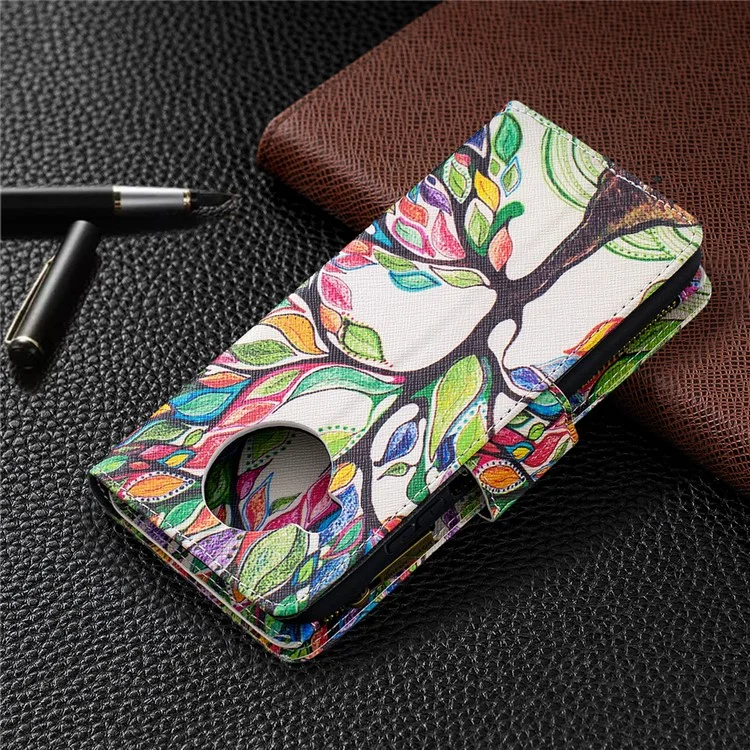 Patrón De Impresión Con Cremallera Cubierta Cubierta De Cuero Para Xiaomi MI 10T Lite 5G / Redmi Note 9 Pro 5G / MI 10I 5G - árbol Coloreado