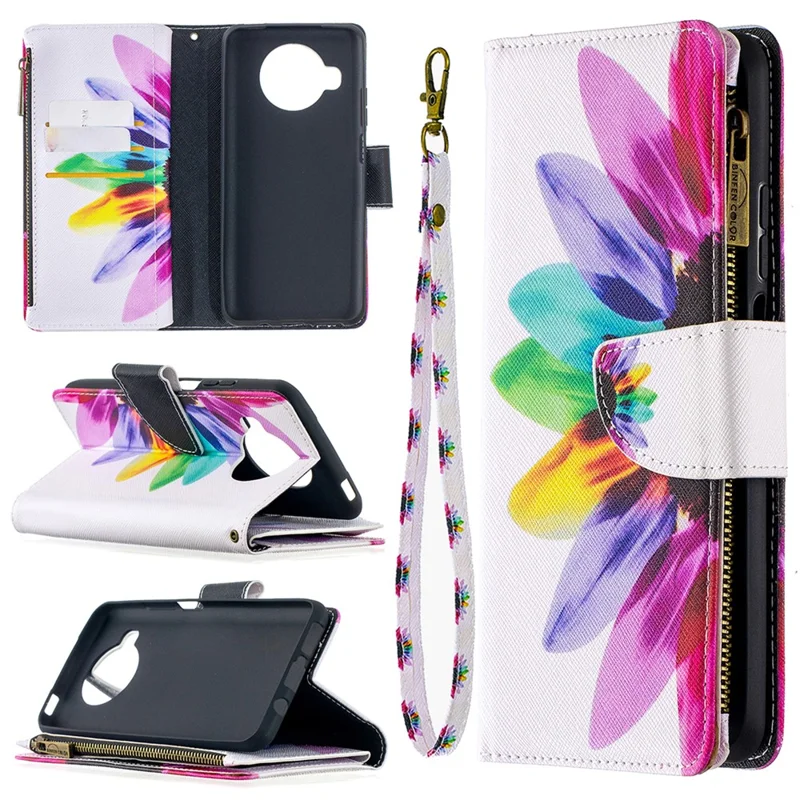 Pattern Printing Zipper Portafoglio Stand Pelle Copertura In Pelle Per Xiaomi Mi 10t Lite 5G / Redmi Nota 9 Pro 5G / MI 10i 5G - Petali Colorati