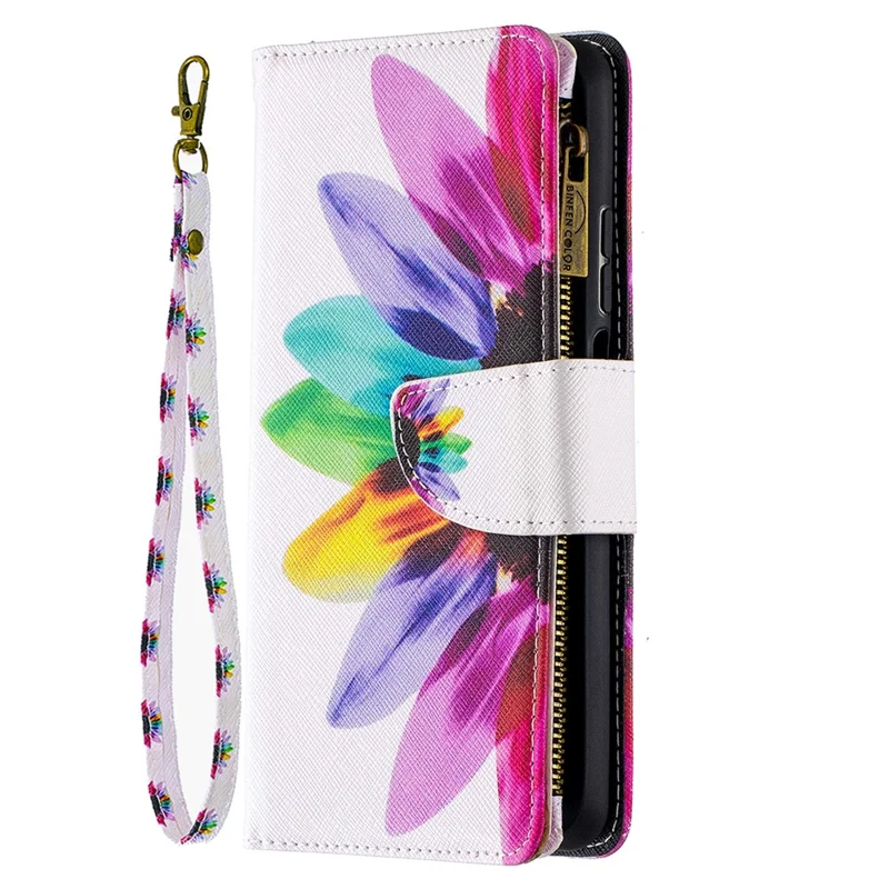 Pattern Printing Zipper Portafoglio Stand Pelle Copertura In Pelle Per Xiaomi Mi 10t Lite 5G / Redmi Nota 9 Pro 5G / MI 10i 5G - Petali Colorati