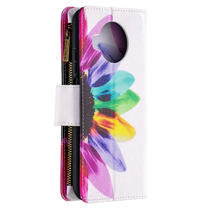 Pattern Printing Zipper Portafoglio Stand Pelle Copertura In Pelle Per Xiaomi Mi 10t Lite 5G / Redmi Nota 9 Pro 5G / MI 10i 5G - Petali Colorati