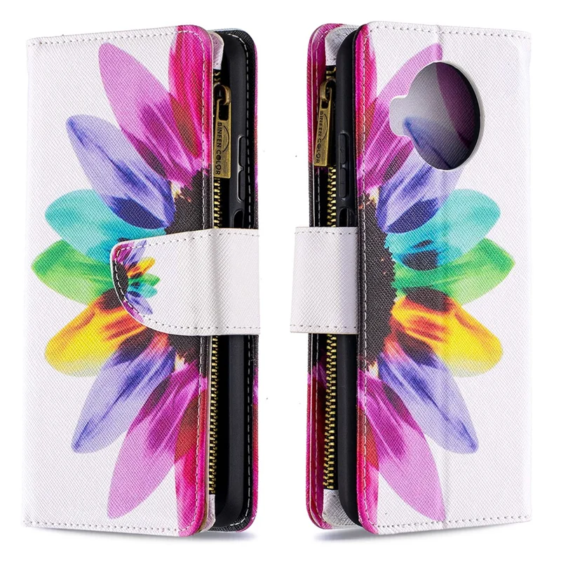 Pattern Printing Zipper Portafoglio Stand Pelle Copertura In Pelle Per Xiaomi Mi 10t Lite 5G / Redmi Nota 9 Pro 5G / MI 10i 5G - Petali Colorati