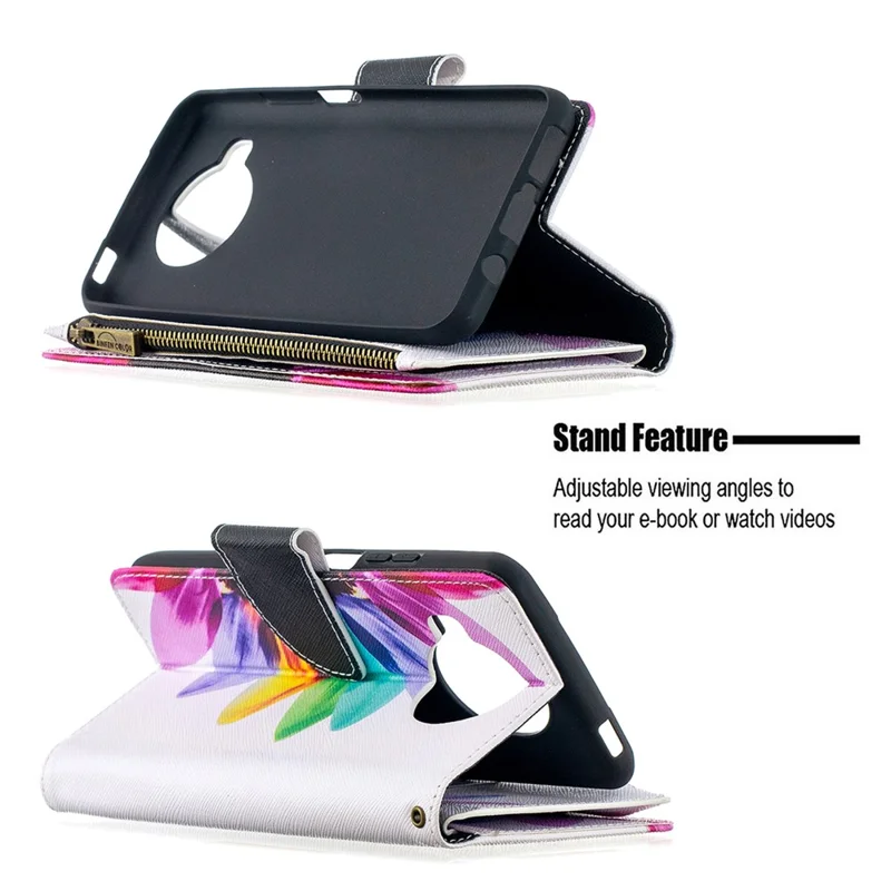 Pattern Printing Zipper Portafoglio Stand Pelle Copertura In Pelle Per Xiaomi Mi 10t Lite 5G / Redmi Nota 9 Pro 5G / MI 10i 5G - Petali Colorati