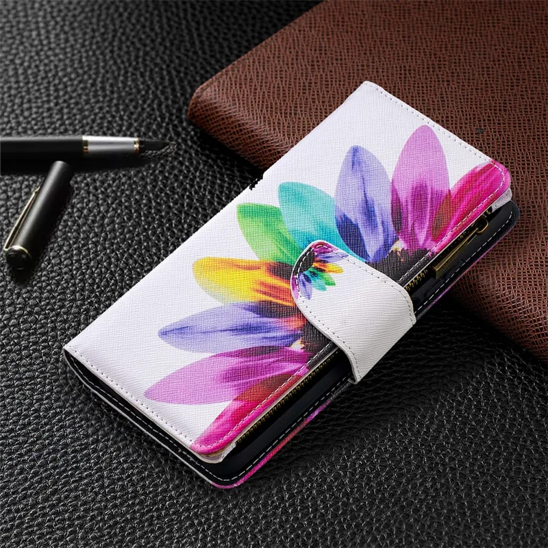 Pattern Printing Zipper Portafoglio Stand Pelle Copertura In Pelle Per Xiaomi Mi 10t Lite 5G / Redmi Nota 9 Pro 5G / MI 10i 5G - Petali Colorati