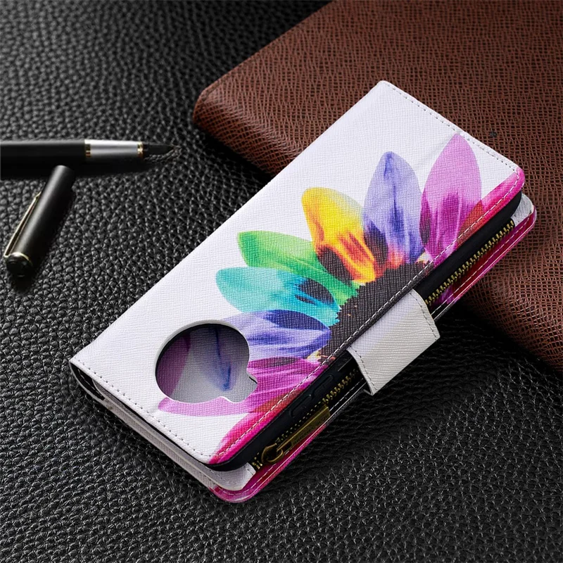 Pattern Printing Zipper Portafoglio Stand Pelle Copertura In Pelle Per Xiaomi Mi 10t Lite 5G / Redmi Nota 9 Pro 5G / MI 10i 5G - Petali Colorati