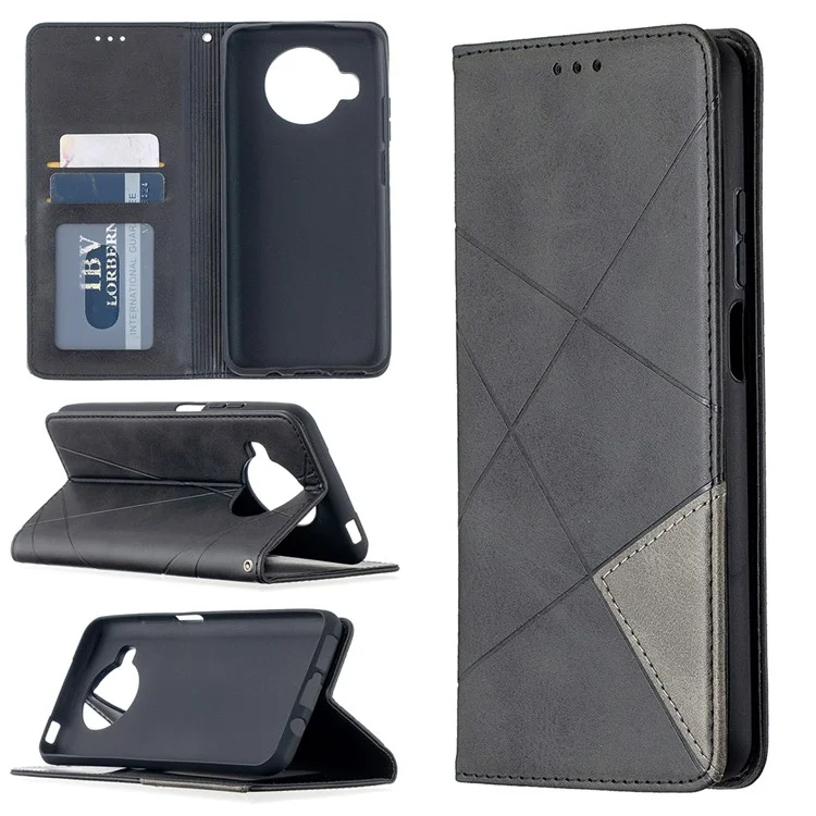 Caso Del Titolare Della Carta In Cuoio Del Supporto Geometrico Per Xiaomi Mi 10t Lite 5G / Redmi Nota 9 Pro 5G / MI 10i 5G Cover Protettivo - Nero