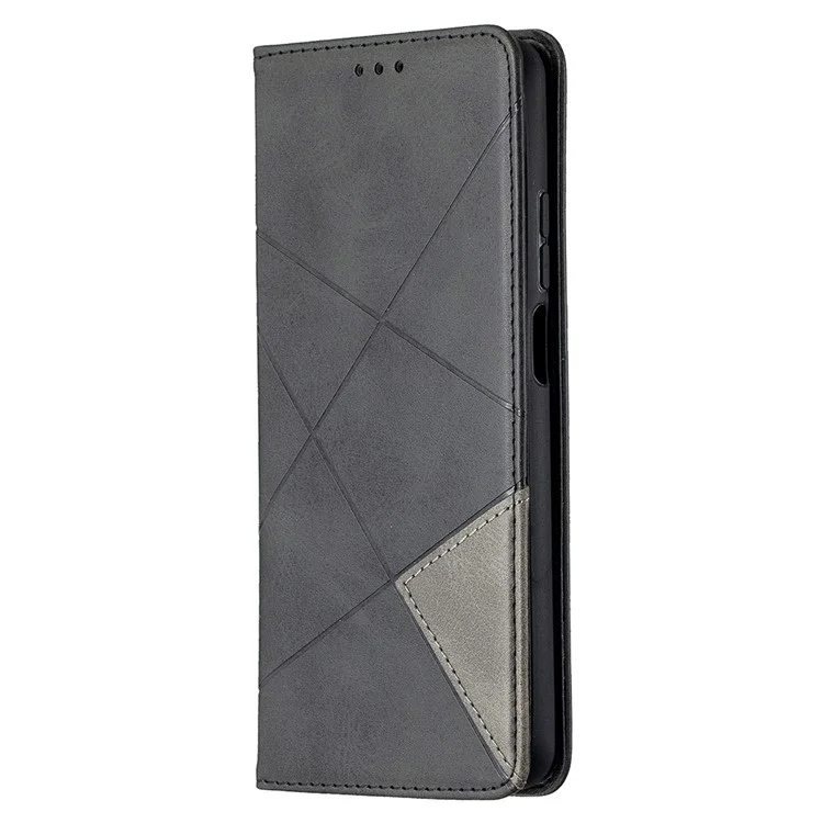 Caso Del Titolare Della Carta In Cuoio Del Supporto Geometrico Per Xiaomi Mi 10t Lite 5G / Redmi Nota 9 Pro 5G / MI 10i 5G Cover Protettivo - Nero
