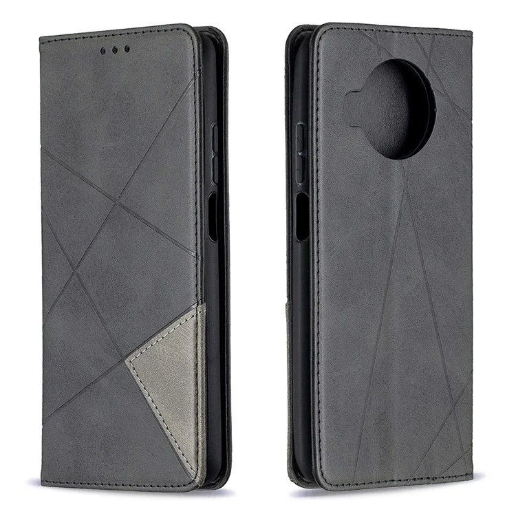 Caso Del Titolare Della Carta In Cuoio Del Supporto Geometrico Per Xiaomi Mi 10t Lite 5G / Redmi Nota 9 Pro 5G / MI 10i 5G Cover Protettivo - Nero