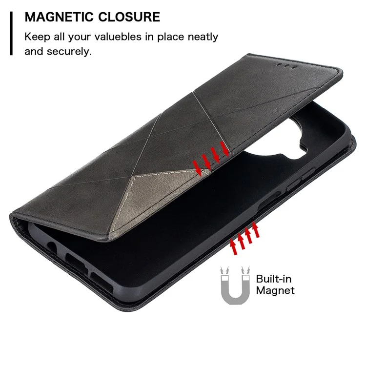 Caso Del Titolare Della Carta In Cuoio Del Supporto Geometrico Per Xiaomi Mi 10t Lite 5G / Redmi Nota 9 Pro 5G / MI 10i 5G Cover Protettivo - Nero