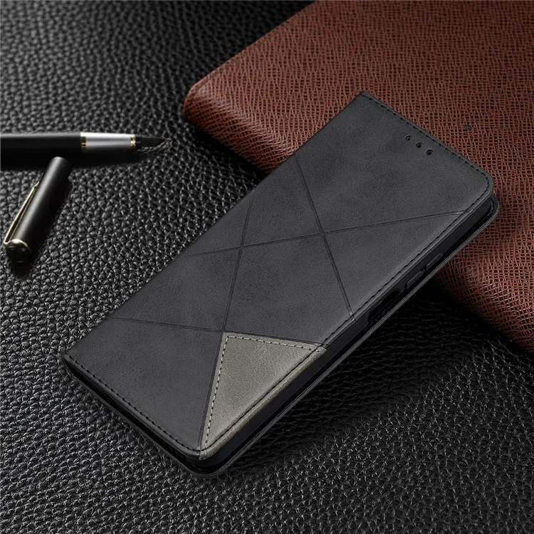 Caso Del Titolare Della Carta In Cuoio Del Supporto Geometrico Per Xiaomi Mi 10t Lite 5G / Redmi Nota 9 Pro 5G / MI 10i 5G Cover Protettivo - Nero