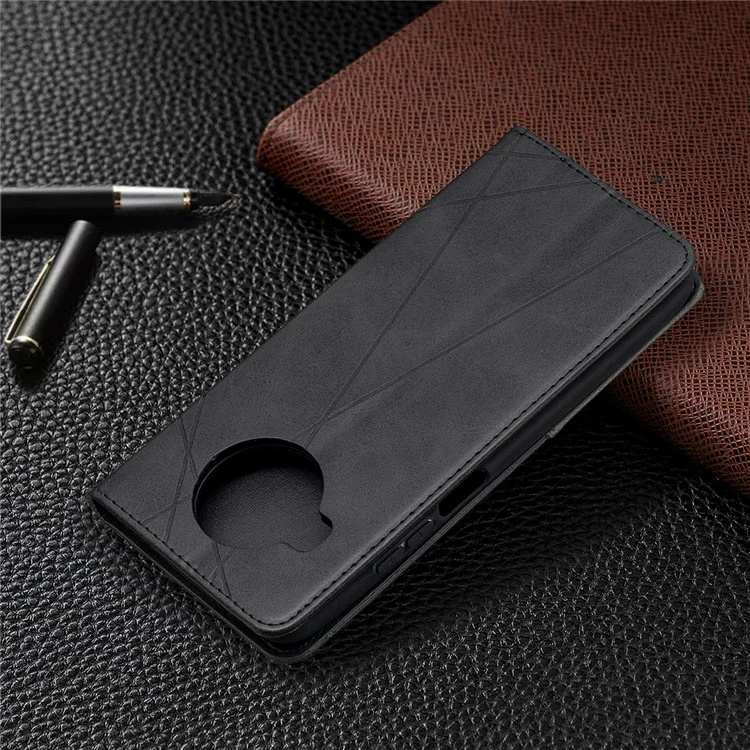Caso Del Titolare Della Carta In Cuoio Del Supporto Geometrico Per Xiaomi Mi 10t Lite 5G / Redmi Nota 9 Pro 5G / MI 10i 5G Cover Protettivo - Nero