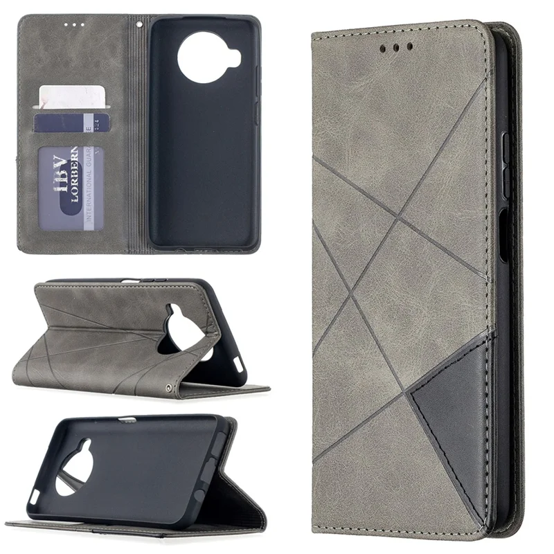 Geometric Pattern Stand Leather Card Holder Case for Xiaomi Mi 10T Lite 5G / Redmi Note 9 Pro 5G / Mi 10i 5G Protective Cover - Grey