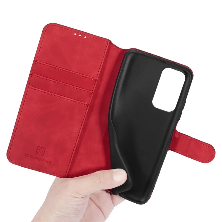 DG.MING Vintage Style Leather Wallet Stand Cover Shell with Handy Strap for Xiaomi Mi 10T 5G/10T Pro 5G/Redmi K30S - Red