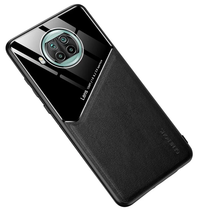 Funda híbrida de vidrio con revestimiento de cuero TPU para Xiaomi Mi 10T Lite 5G/Redmi Note 9 Pro 5G/Mi 10i 5G (con placa metálica magnética integrada) - Negro
