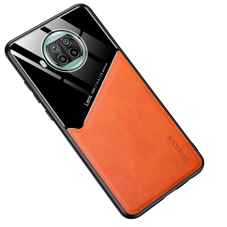 Leather Coated Glass PC TPU Hybrid Case for Xiaomi Mi 10T Lite 5G/Redmi Note 9 Pro 5G/Mi 10i 5G Cover (Built-in Magnetic Metal Sheet) - Orange