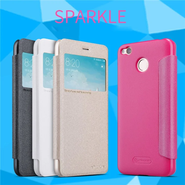 NILLKIN Sparkle Series View Window Leather Phone Shell for Xiaomi Redmi 4X - Black